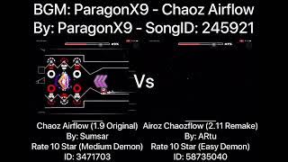 Geometry Dash  Chaoz Airflow Vs Airoz Chaozflow Comparison Original Vs Remake Sumsar Vs ARtu [upl. by Jowett]