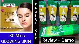 Natures Essence Glowing Gold Facial kit Review DemoSALON like glowing skin just 30 mins Facial [upl. by Rap]