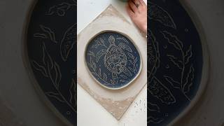 Marine collection Using sgraffito technique✏️ sgraffito potterycarving marinelife pottery [upl. by Cilurzo]