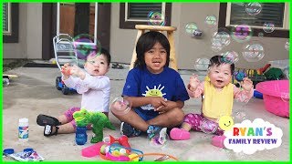 Twin Babies First time Playing with Family Fun Giant Bubble Toys [upl. by Ainwat]