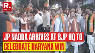 Haryana Election Results 2024 JP Nadda Arrives At BJP HQ For Grand Celebration After Big Win [upl. by Lilllie]