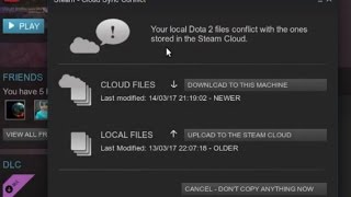 Steam  your local dota 2 files conflict with the ones stored in the steam cloud [upl. by Publias]