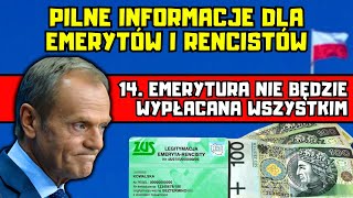 ⚡️ZUS 14 emerytura w 2024 r nie zostanie wypłacona w całości wszystkim Kiedy wypłata Jaka kwota [upl. by Adia]