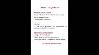 Literary Criticism in English Literature  Origin and Meaning  Definition  importance [upl. by Naoma977]