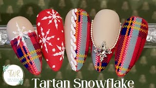 ❄️ Tartan Snowflake ❄️ Christmas Nail Art ❄️ [upl. by Bartolemo]