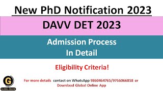 Admission Process At DAVV PhD Program 2023DAVV DET 2023 [upl. by Duyne]