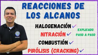 🏅REACCIONES DE LOS ALCANOS Halogenacion nitracion combustion y pirolisis o cracking [upl. by Ennovahs54]