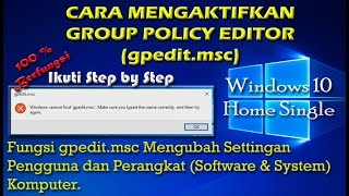 Cara Mengaktifkan Gpeditmsc pada Windows 10 Home Single Language [upl. by Adien620]