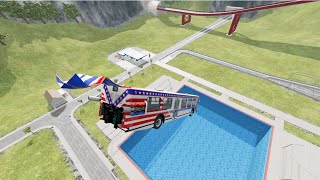 High Speed Bus And Cars Jumping In Pool 2  BeamNG Drive [upl. by Ailema]