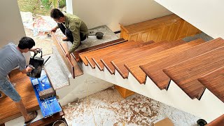 How To Building Wooden Stair Railing  Wood Worker Install Wooden Stair Handrail In The New House [upl. by Aicemaj347]