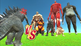 Godzilla 2014 VS Colossal TitanBeast TitanArmored Titan for rescue Animal Revolt Battle Simulator [upl. by Acirederf571]