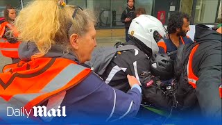 Angry motorcyclist ploughs through Just Stop Oil protest in London as tensions rise [upl. by Jovita726]