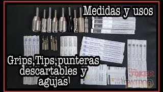 AGUJAS PARA TATUAR  GRIPS TIPS PUNTERAS DESCARTABLES MEDIDAS Y USOS  CURSO DE TATUAJES GRATIS 3 [upl. by Goddart]