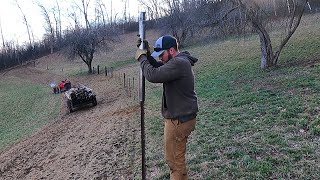 Building a Barbed Wire Fence By Hand Tips and Tricks [upl. by Harrod976]