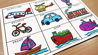 Vehicles Drawing for kids  Drawing of Transportation For Kids  Means of Transport Drawing Easy [upl. by Polly]