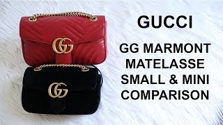 GUCCI MARMONT SMALL amp MINI COMPARISON [upl. by Esinyt]