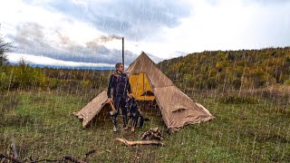 My Giant Tent Against Heavy Rain and Wind  Camping in Heavy Rain [upl. by Dilks]