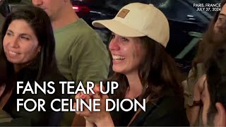 MOMENT Fans tear up while watching Celine Dion at Olympics opening ceremony [upl. by Nylarad]