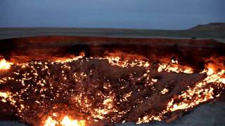 Flaming Gas Crater Night  Turkmenistan Darvaza [upl. by Wendye]