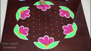 Sankranthi Muggulu with 11x6 middle dots  easy Pongal kolam designs by easy rangoli Suneetha [upl. by Helfand]