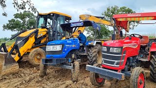 Jcb 3dx Eco Excellence Backhoe Machine Loading Red Mud In Mahindra and Sonalika Tractor  Jcb Video [upl. by Cathee]