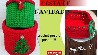 Cómo hacer cestas a crochet para NAVIDAD trapillo paso a paso [upl. by Dionis]