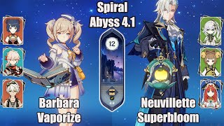 C5 Barbara Vaporize And C0 Neuvillette Bloom SPIRAL ABYSS 41  Genshin impact [upl. by Eadahs]