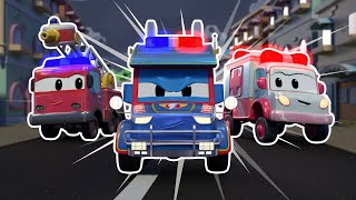 POLICE TRUCK joins the RESCUE SQUAD   Emergency Vehicles for Kids [upl. by Power]