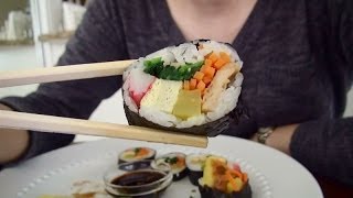 SassEsnacks ASMR Kimbap 김밥  Korean Sushi  Korean Market Shopping Haul  Eating Sounds [upl. by Iruyas17]