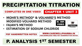 Precipitation Titration  Mohr Method  Volhard Method  Fajan Method  ch1 Unit 3 Analysis 1st sem [upl. by Desirae883]