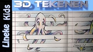 3D tekening INKTVIS of OCTOPUS tekenen makkelijk voor beginners [upl. by Attwood]