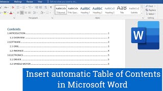 How to Insert Table of Contents in Word  Microsoft Word ⏩ [upl. by Rosabelle225]