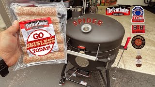 Spider Grills Huntsman Smart KamadoKettle SmokerGrill  Smoked Skinless Brats  Awesome [upl. by Loni727]