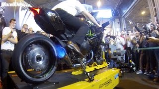 Motorcycle Live  326bhp Kawasaki Ninja H2R spits flames on rolling road dyno BEST VIDEO [upl. by Adyeren]