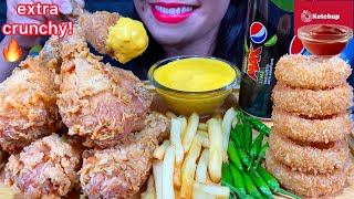 ASMR FRIED CHICKEN ONION RINGS FRIES CHILI CHEESE SAUCE MASSIVE Eating Sounds [upl. by Millard]