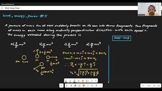 A particle of mass 5m at rest suddenly breaks on its own into Work Energy and Power Q5  NEET 2019 [upl. by Acir]