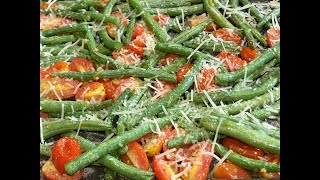 Ejotes Vainitas Con Tomates Cherry Ajo Limon Y Queso En El HornoRoasted Green Beans W Cherry Toms [upl. by Uno]