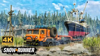 MAZ 537 Offroad Truck Towing a Fhising Boat On Swamp Road In SnowRunner Season 14 snowrunner truck [upl. by Grimbald591]