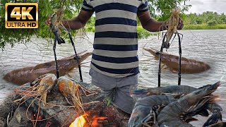 Prawn grill on Stone cooking delicious  Big PRAWNS FRY  Big Shrimp recipe  Biggest River Shrimp [upl. by Philcox]