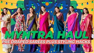 MYNTRA HAUL  HOW TO STYLE A READYTOWEAR SAREE LIKE A PRO FOR ANY FESTIVE OCCASION [upl. by Aketal460]