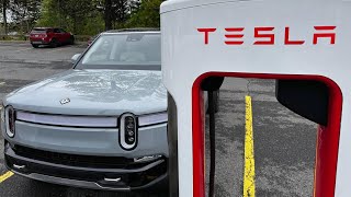 Rivian R1S Charges at Tesla Supercharger Shockingly Easy [upl. by Enylecoj]