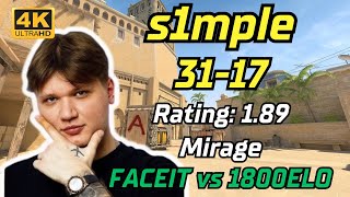 s1mple in FACEIT 1800ELO Lobby Mirage  20240702  CS2 POVDEMO [upl. by Heyer]