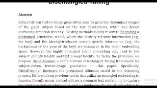 DisenDreamer Subject Driven Text to Image Generation With Sample Aware Disentangled Tuning [upl. by Llerrahs]