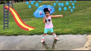 Sally pretend play at the playground in rainy day Kidsfun video [upl. by Moody]