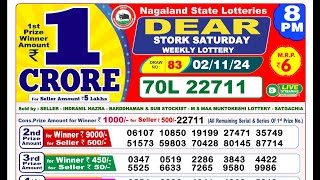 LIVE Lottery Sambsd 8pm Official 02112024 Result  Nagaland State Lottery [upl. by Nirro]