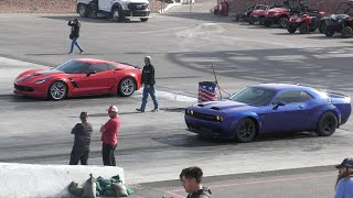 Hellcat Challenger vs Corvette z06  drag racing [upl. by Asilej890]