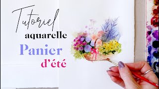 Tutoriel aquarelle  Panier dété 🧺🌻💐 [upl. by Glynas]