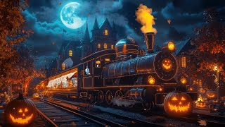 Haunted Train Halloween Ambience with Spooky Sound amp Crackling Fire Trains Sound White Noise [upl. by Adnolay341]