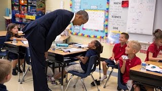 President Obama Talks with FirstGraders at Tinker Elementary School [upl. by Llenhoj727]