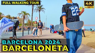 🇪🇸 Barceloneta Beach Walk 2024 Relaxed Barcelona Beach Walking Tour 4k [upl. by Eugenia614]